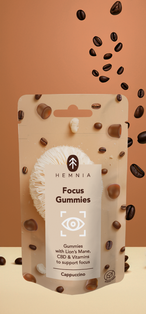 Hemnia Focus Gummies - na podporu koncentrácie s príchuťou cappuccino, 15 ks, 30 g