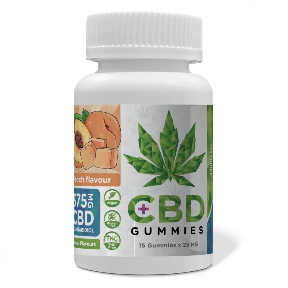 Euphoria CBD Gummies broskyňa 375 mg CBD, 15 ks x 25 mg, 45 g
