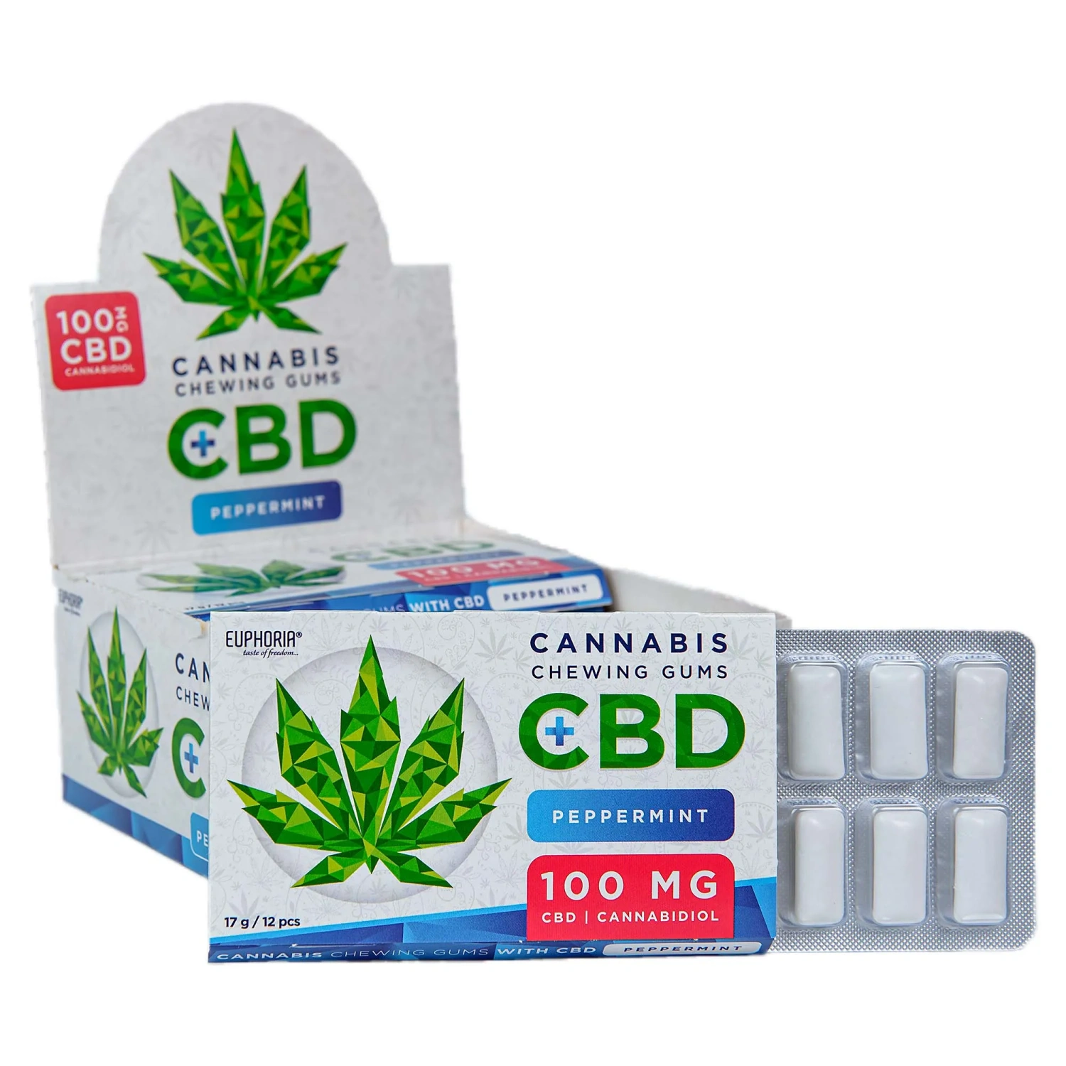 Žuvačka Euphoria, 100 mg CBD, 12 ks - Peppermint, 17 g