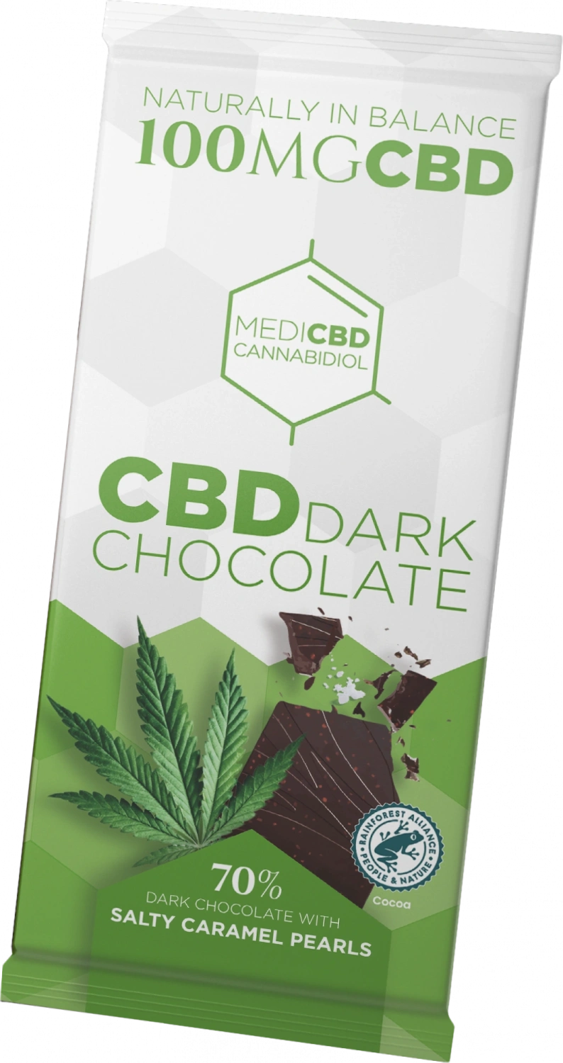 MediCBD Pure chocolade met zoute karamelparels (100 mg CBD), 100 g