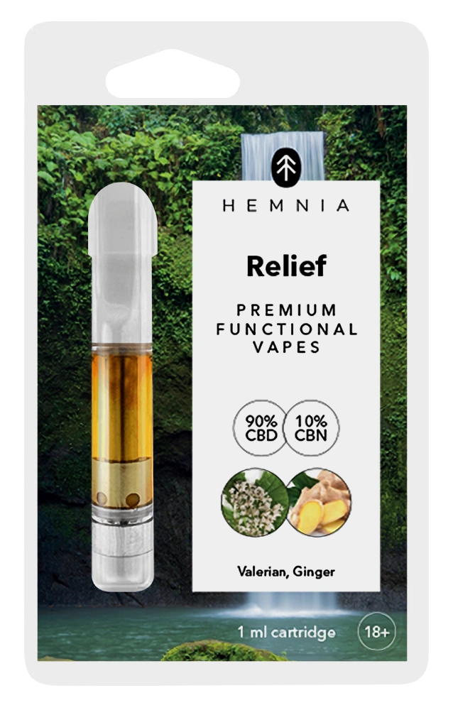 Hemnia Kartusche Relief - 90 % CBD, 10 % CBN, Baldrian, Ingwer, 1 ml