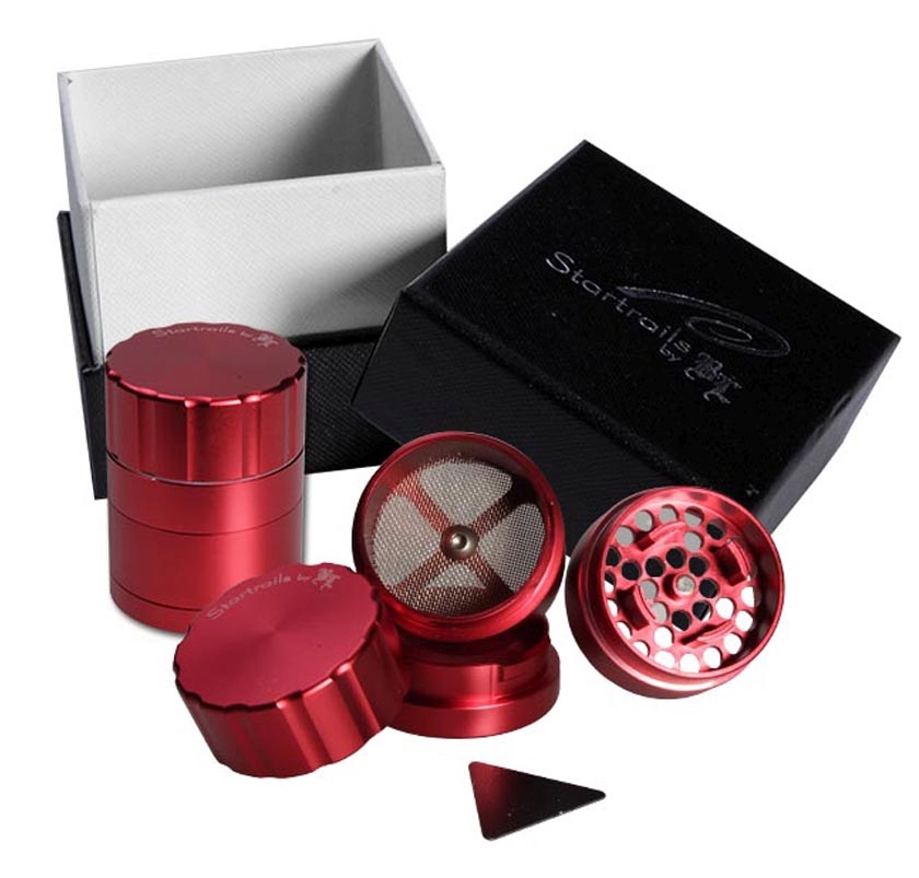 Startrails Aluminium grinder 4-delig rood, 42 x 56 mm