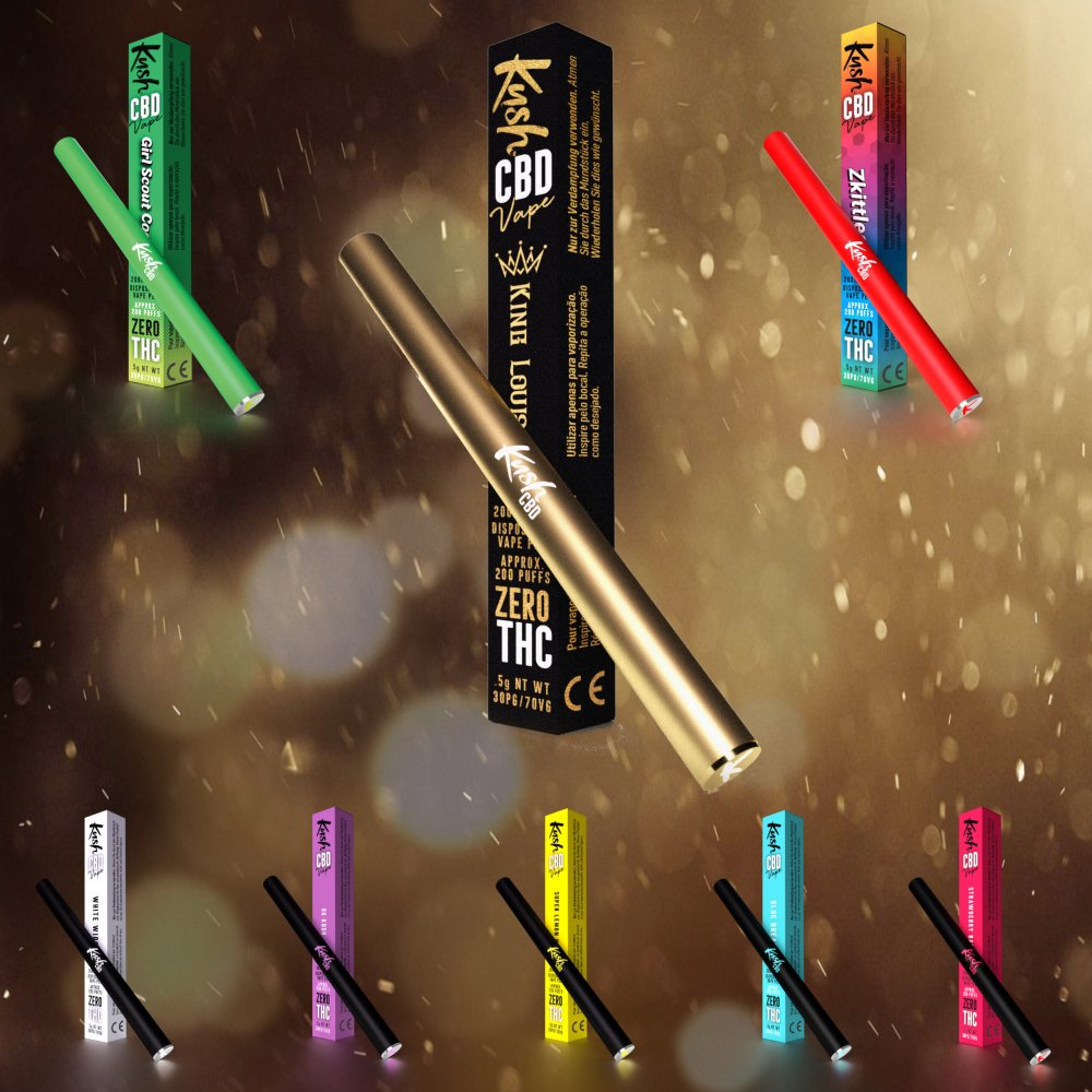 Kush Vape CBD Vaporizer Pen, Alle 8 in 1 set, 1600 mg CBD, 1 ml