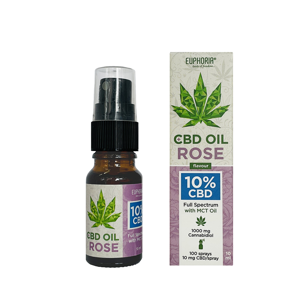 Euphoria CBD-oliespray met rozenaroma, 10%, 1000 mg CBD, 10 ml