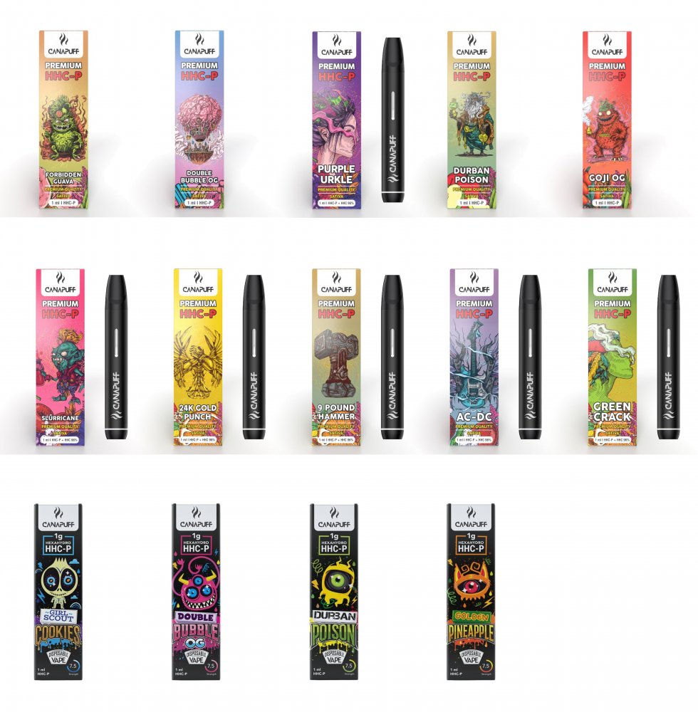 CanaPuff HHCP Vapes, alles-in-één set - 14 smaken x 1 ml