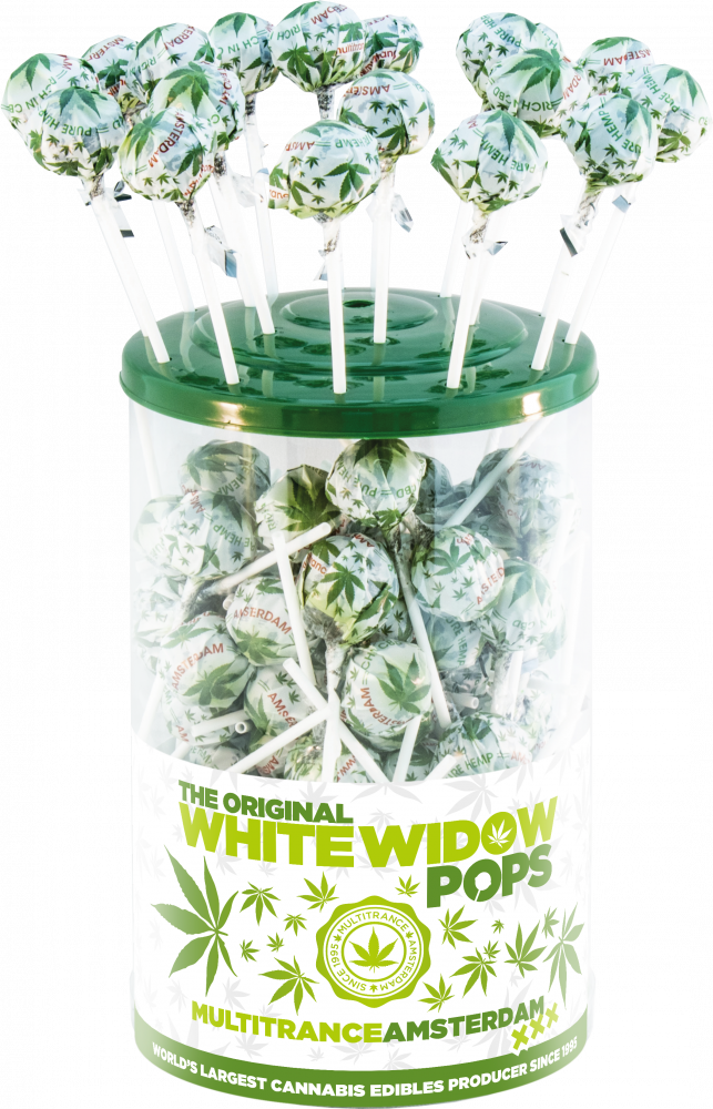 Cannabis White Widow Pops – Displaycontainer (100 Lollies), 1800 g