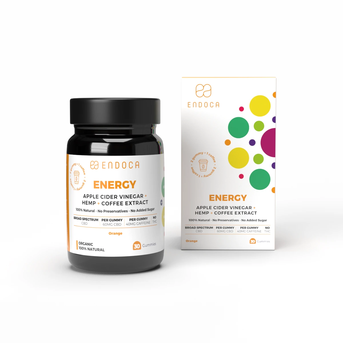 Endoca CBD Gummies Energy, 60 mg CBD, Pomerančová příchuť, 30 ks, 60 g