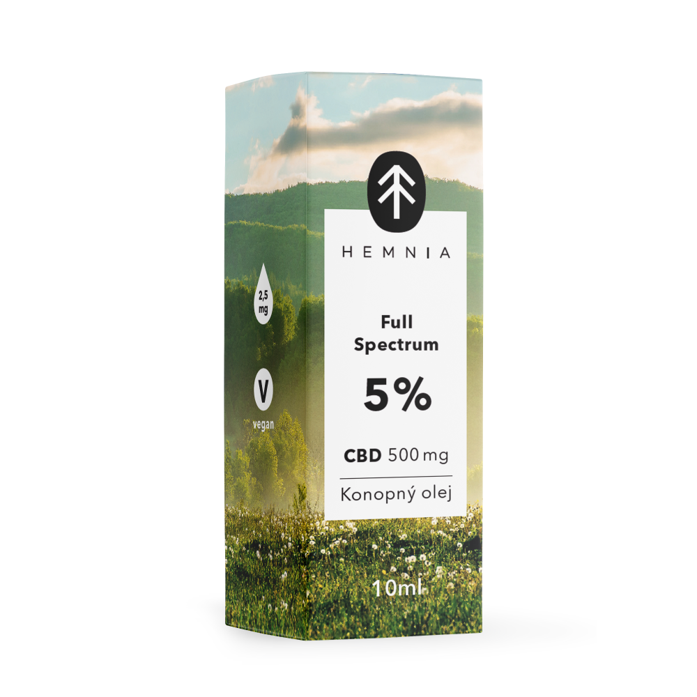 Hemnia Konopný olej s plným spektrom CBD 5 %, 500 mg, 10 ml