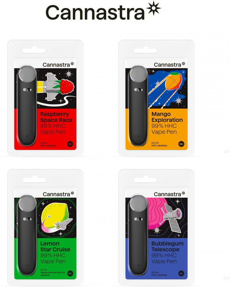 Cannastra HHC Vape Pen Set, 99% HHC, alles in één set - 4 smaken x 0,5 ml