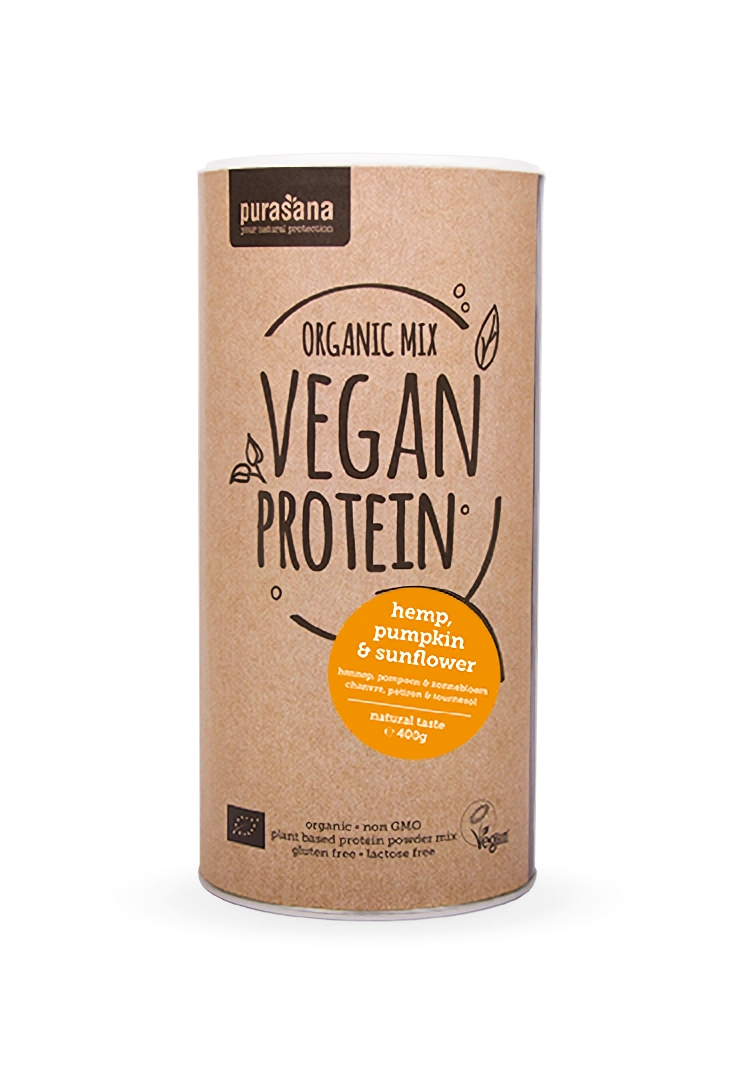 Purasana Vegan Protein MIX BIO 400g natuurlijk (pompoen, zonnebloem, hennep)