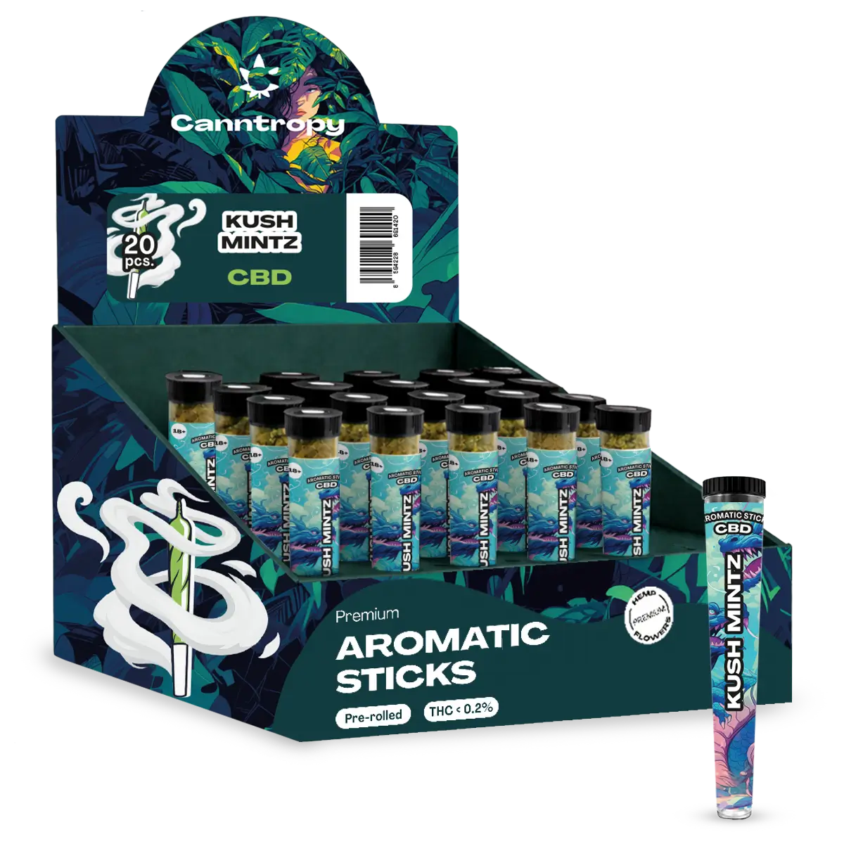 Canntropy CBD Prerolls Kush Mintz, Display box 20 pcs