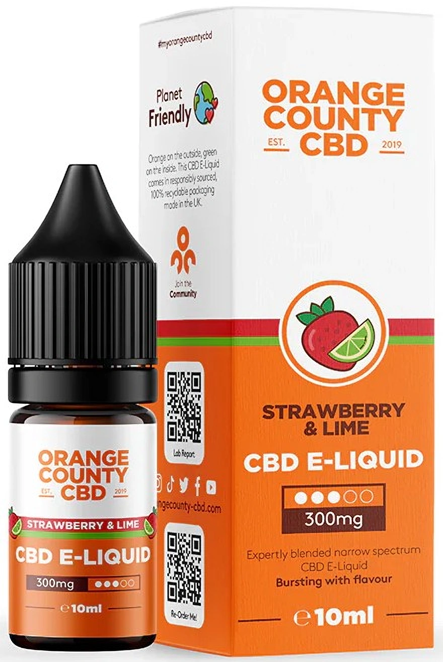 Orange County CBD E-Liquid Jahoda a limetka, CBD 300 mg, 10 ml