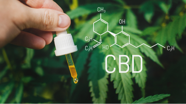 The chemical structure of CBD and the dropper