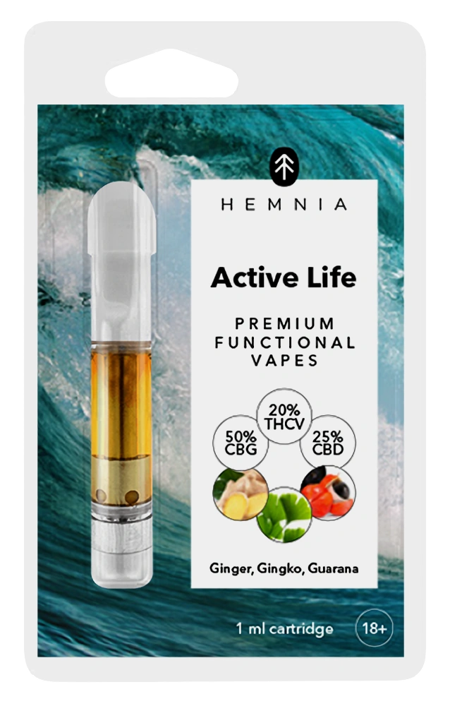 Hemnia Active Life - Cartridge, THCV 20%, CBG 50%, CBD 25%, Ingwer, Gingko Biloba, Guarana, (1 ml)