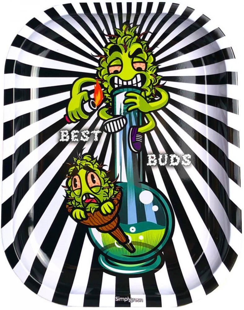 Best Buds Smoke Me Malý kovový rolovací tác s magnetickou brusnou kartou