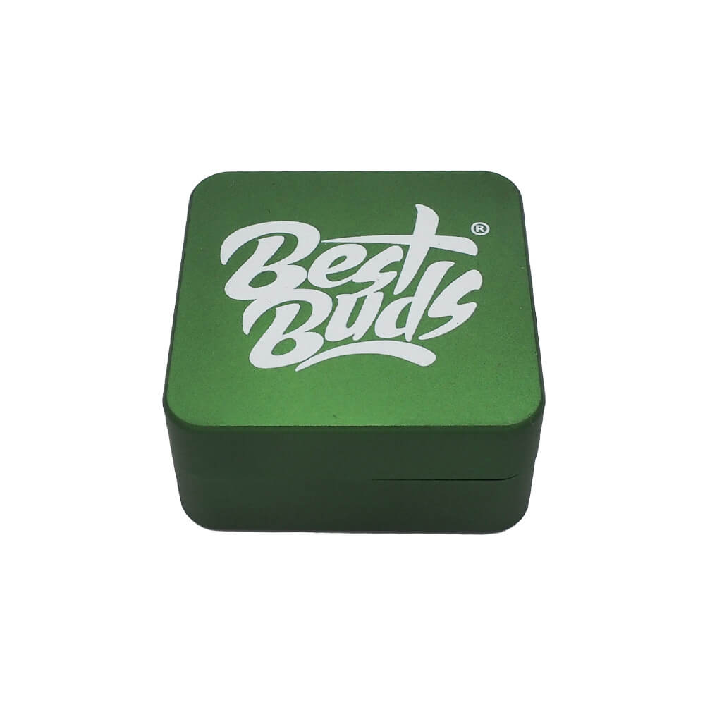 Best Buds Plat Vierkant Aluminium Grinder Gras, 2-delig, 50 mm