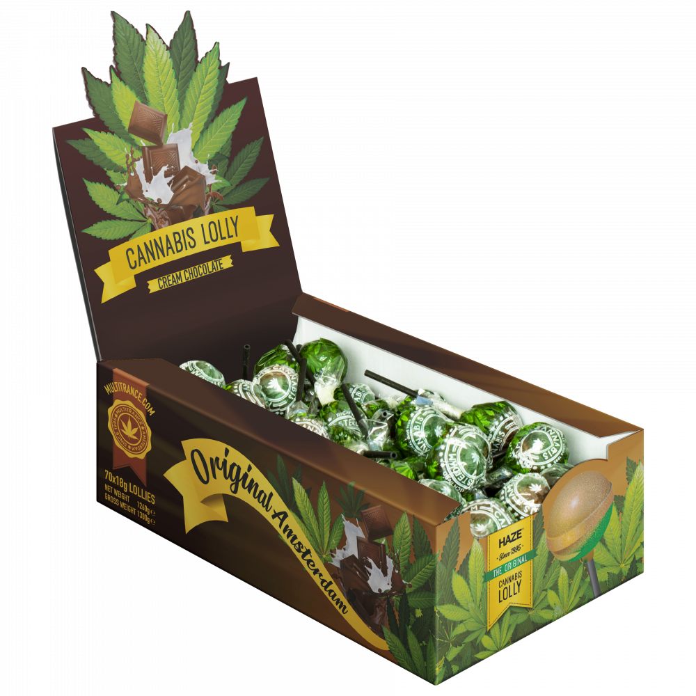 Cannabis Chocoladeroomlollies – Displaydoos (70 Lollies), 18 g
