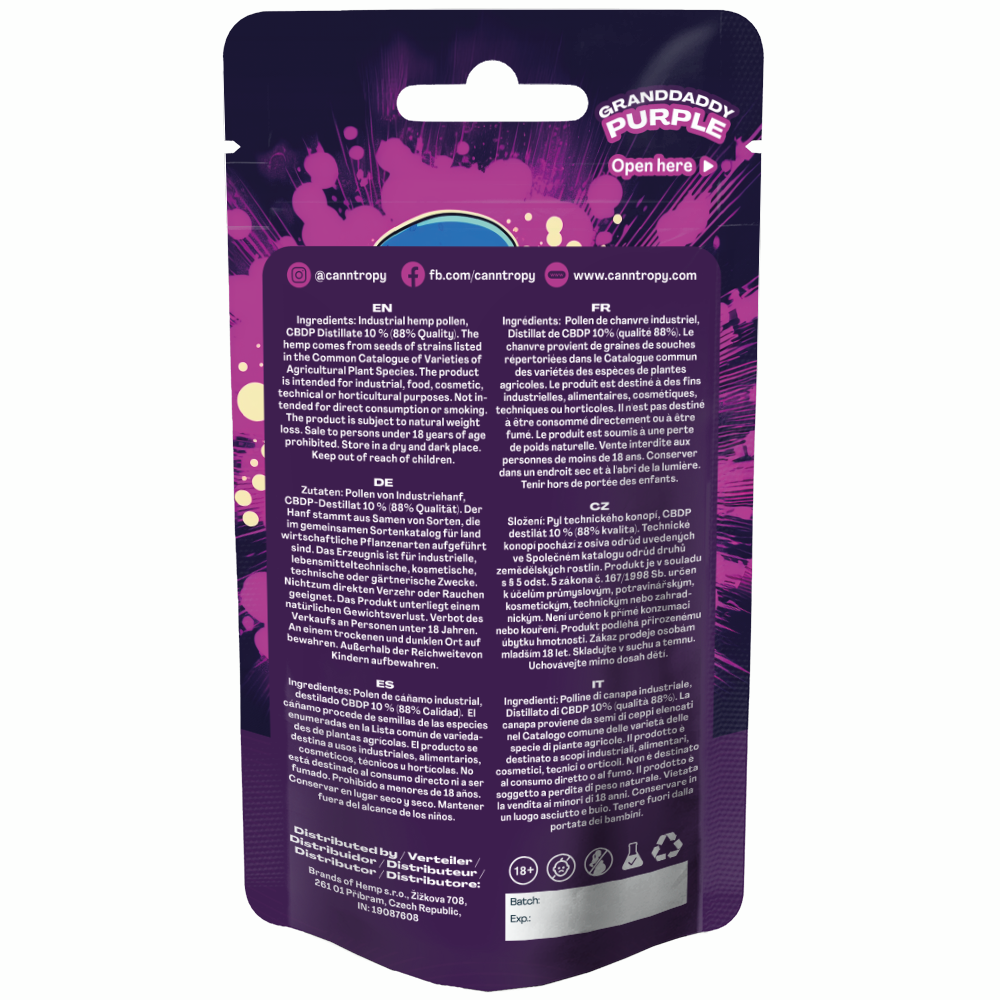 Canntropy CBDP Hash Granddaddy Purple, CBDP 88% kwaliteit, 1 g - 100 g