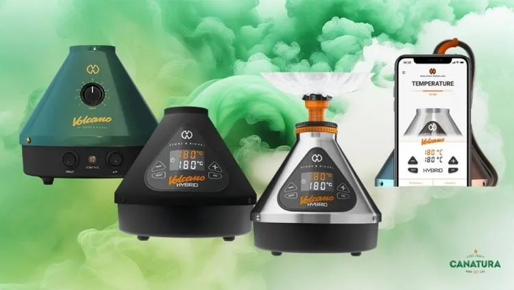Volcano Desktop Vaporizers for Dry Herbs by Storz & Bickel, with the Canatura logo at the bottom right