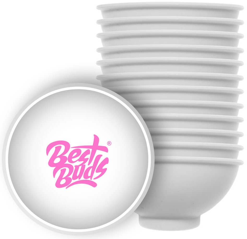 Best Buds  Silikonová miska na míchání  7 cm, bílá s růžovým logem