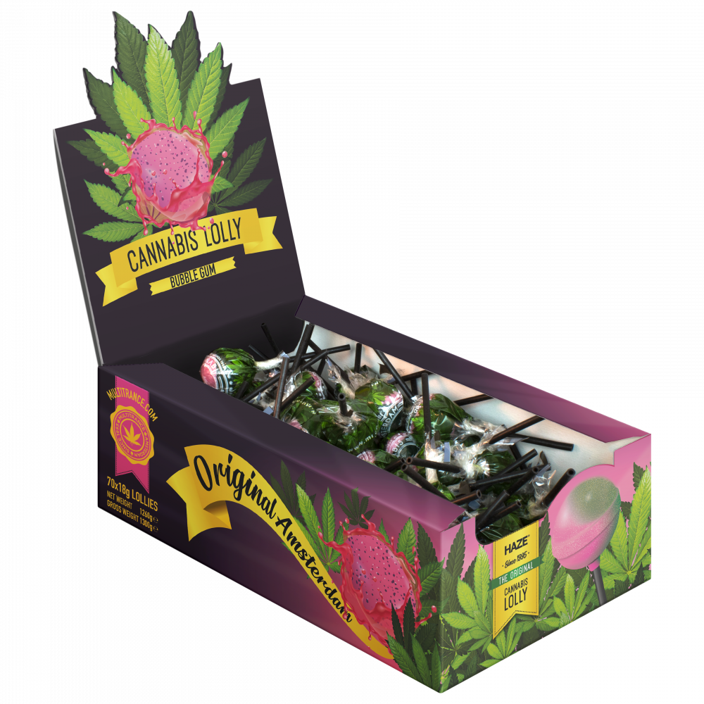 Cannabis Konopná Lízátka se žvýkačkou uvnitř - Display Box ( 70 lízátka ), 1260 g
