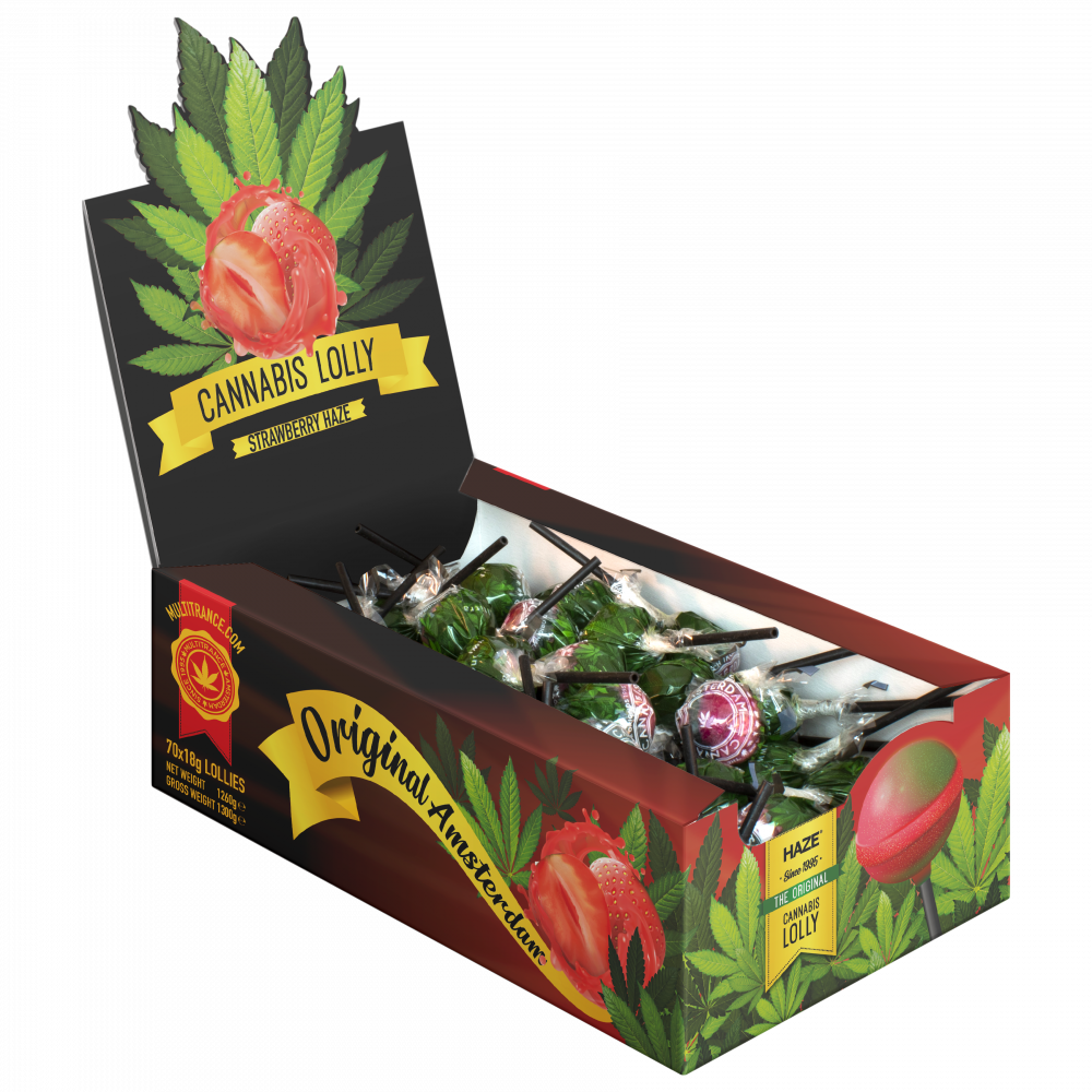 Cannabis Strawberry Haze Lollies konopná Lízátka - Display Box ( 70 lízátek ), 1260 g
