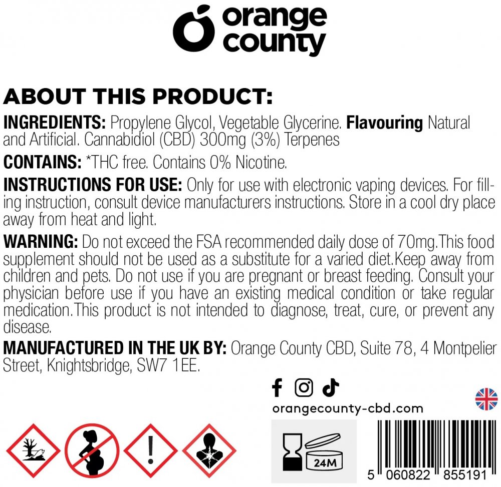Orange County CBD E-Liquid Pineapple Express, CBD 300 mg, 10 ml