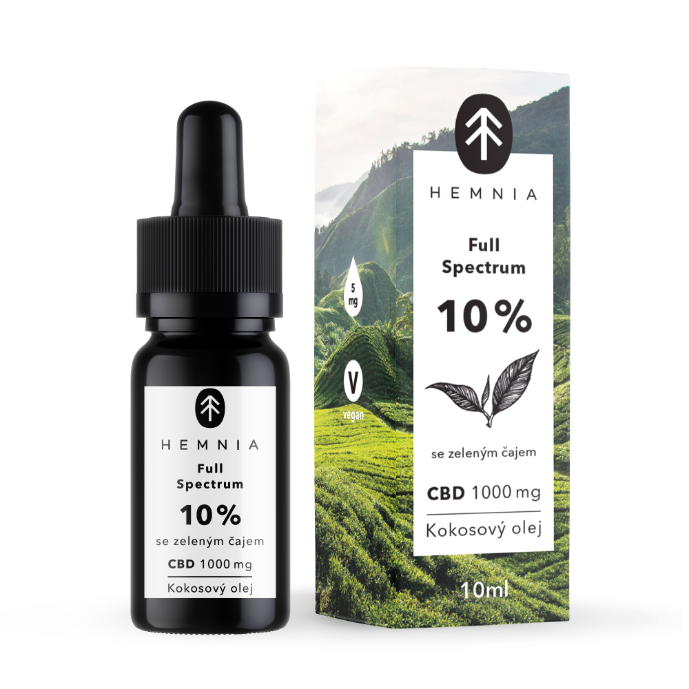 Hemnia Full Spectrum CBD olej 10%, 1000 mg, 10 ml, s příchutí zeleného čaje