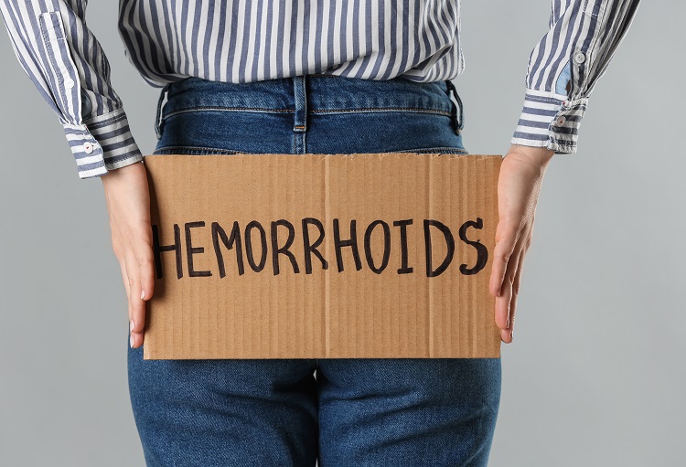 The inscription hemorrhoids, which holds his hands at his rear