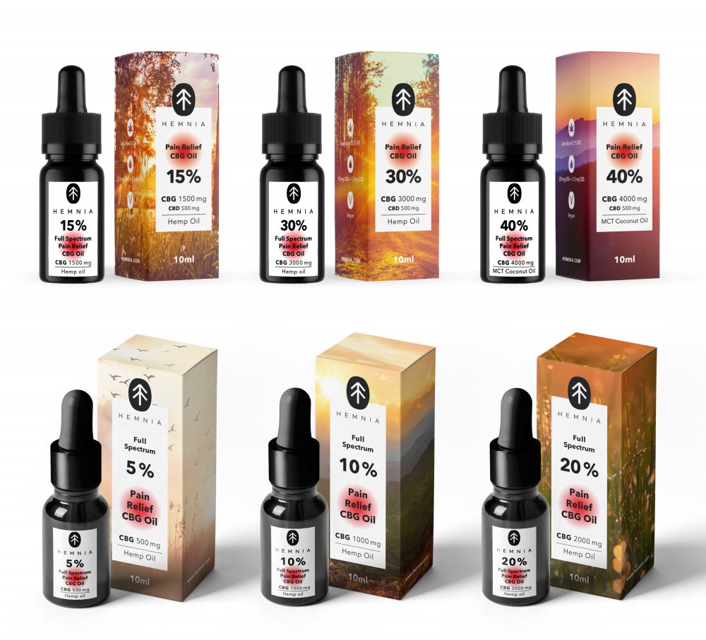 Hemnia Vollspektrum CBG Öle 5 % bis 40 %, All in One Set - 6 Konzentrationen x 1 Stk., 10 ml