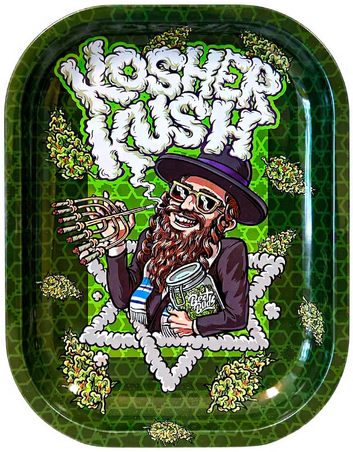 Best Buds Kosher Kush kovový podnos na rolovanie malý, 14x18 cm
