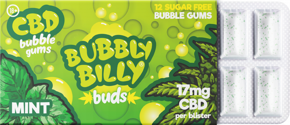 Bubbly Billy Žuvacia guma s príchuťou mäty (17 mg CBD), 17 g