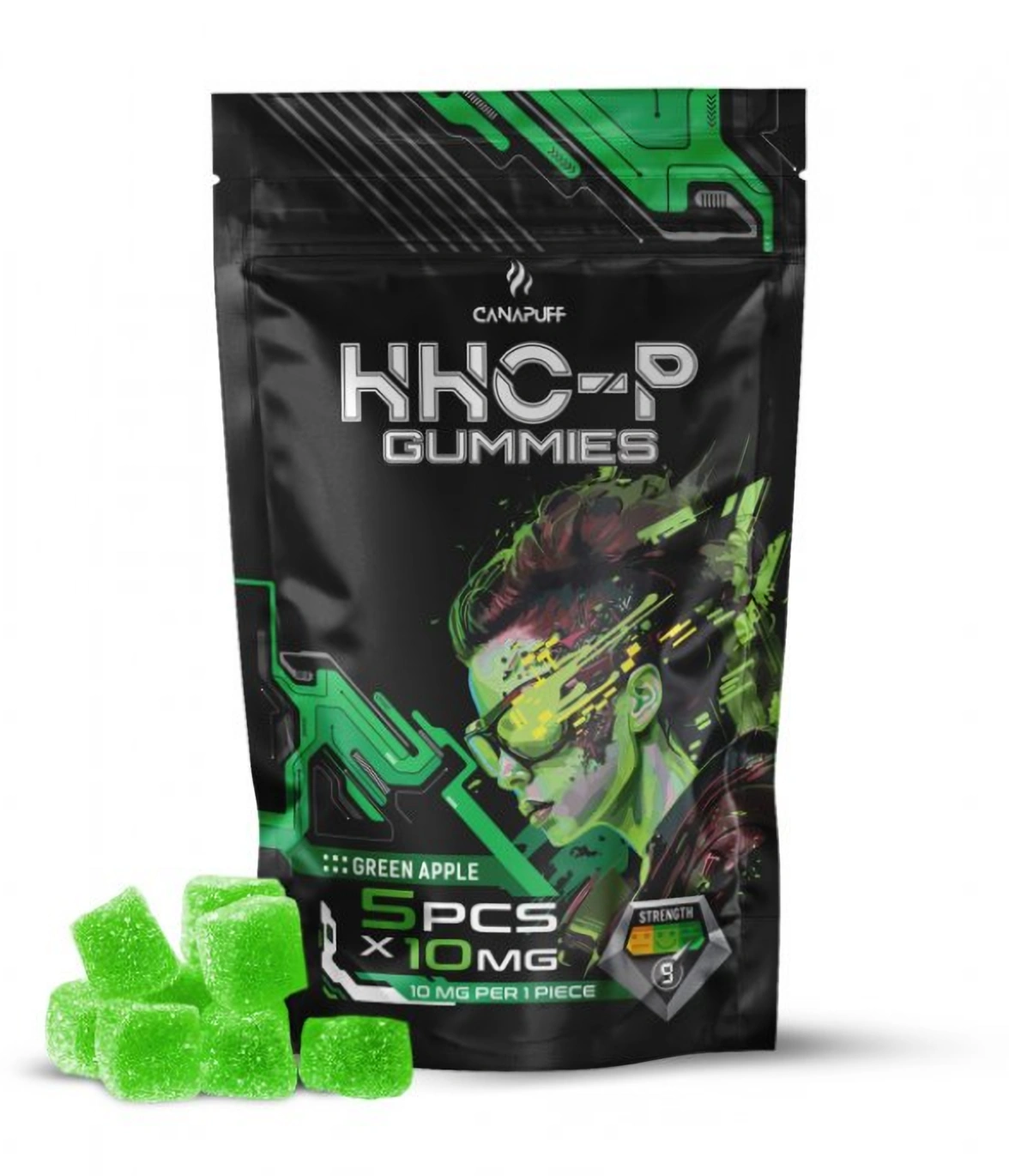 CanaPuff HHCP Gummies Groene Appel, 5 stuks x 10 mg, 50 mg