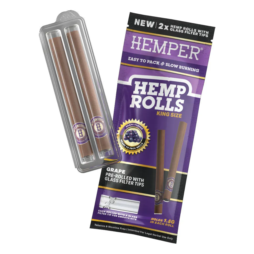 HEMPER King Size Rolls + Sklenený Tip 2ks - Grape