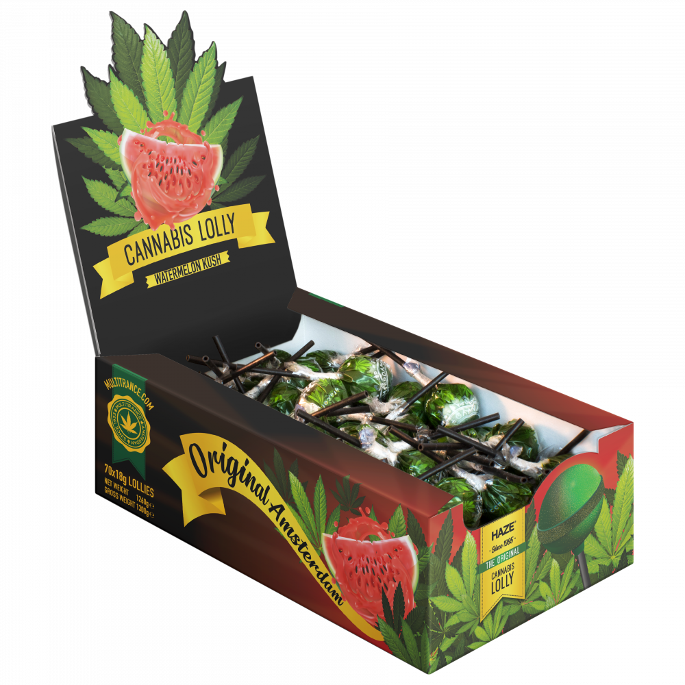 Cannabis Watermelon Kush Lollies konopná Lízátka - Display Box ( 70 lízátek ), 1260 g