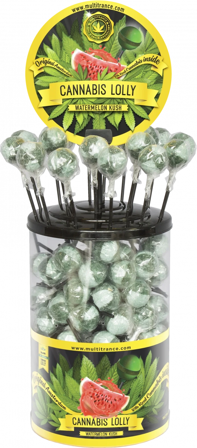 Cannabis Watermelon Kush Lollies – Displaycontainer (100 Lollies), 1800 g