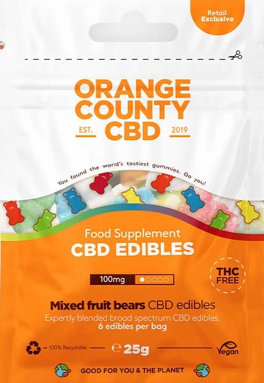 Orange County CBD Medvede, mini vrecko na uchopenie, 100 mg CBD, 6 ks, 25 g