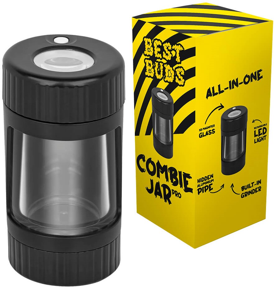 Best Buds Zwart vergrootglas met LED-licht, slijper en aluminium buis