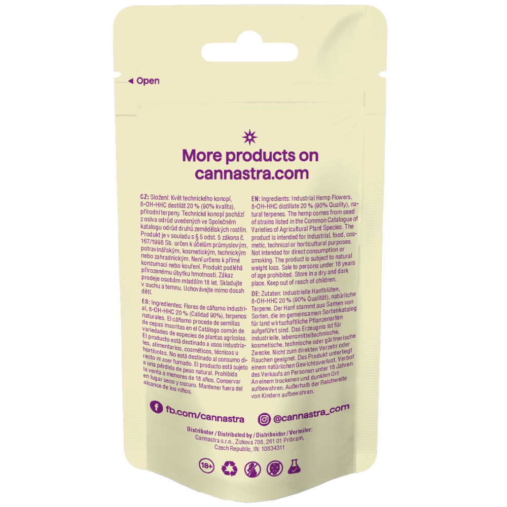 Cannastra 8-OH-HHC Blüte Purple Boom 90 % Qualität, 1 g - 100 g