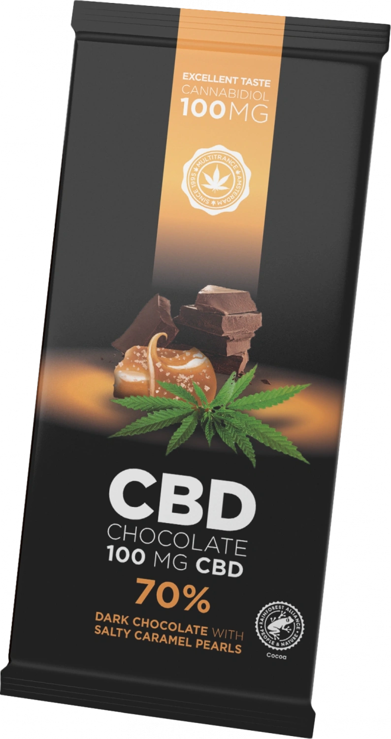 CBD tmavá čokoláda so slanými karamelovými perlami (100 mg CBD), 100 g