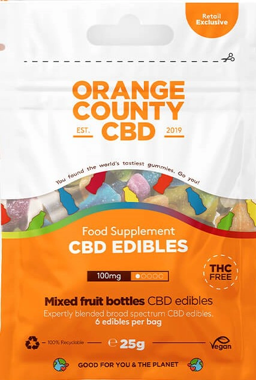 Orange County CBD Flessen, mini grabbelton, 100 mg CBD, 6 stuks, 25 g