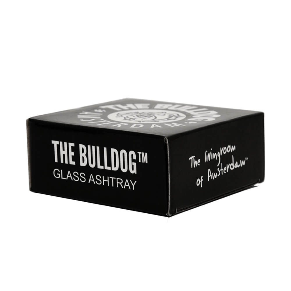 Originálny čiernobiely sklenený popolník Bulldog
