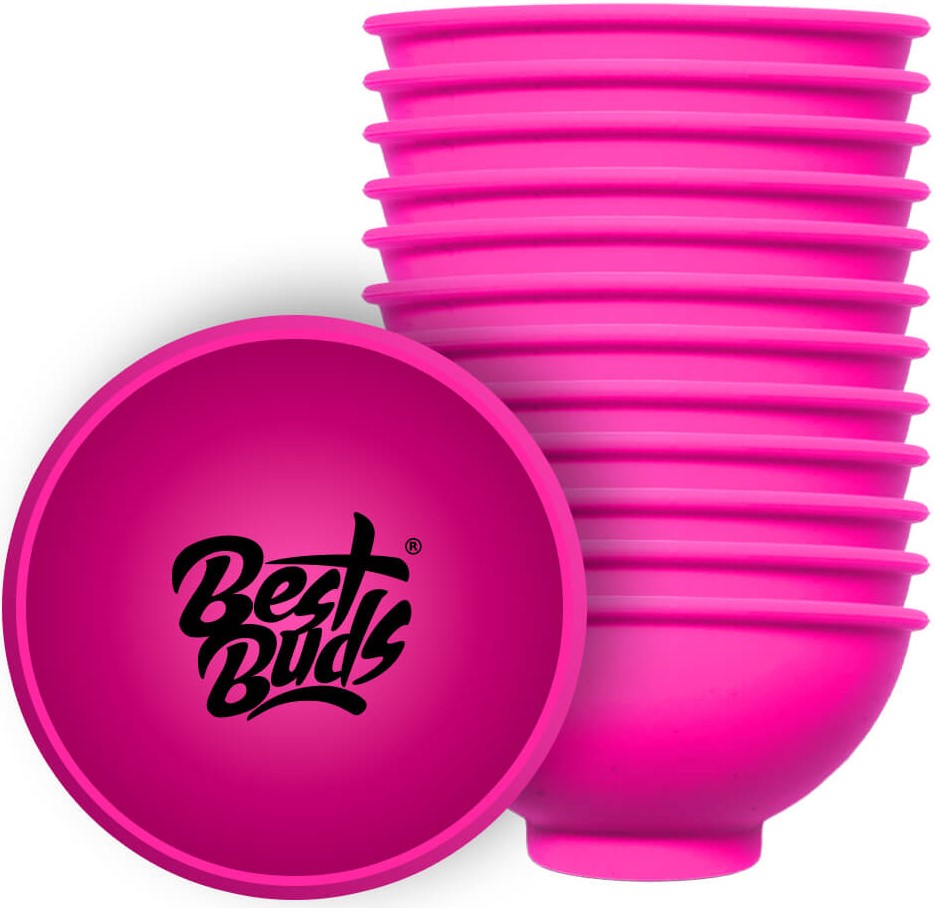Best Buds Silikónová miska na miešanie 7 cm, ružová s čiernym logom