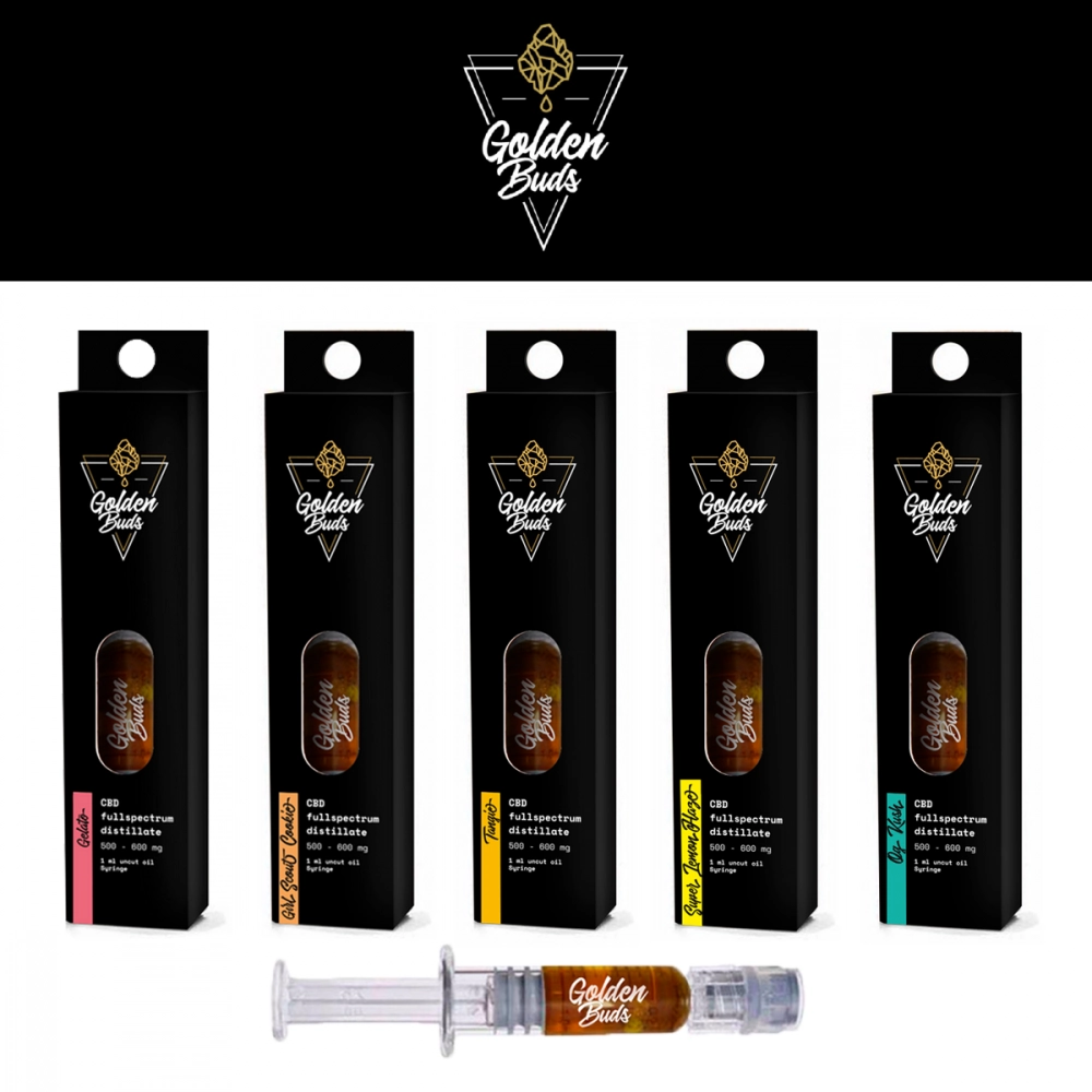 Golden Buds Concentraten met terpenen, alle 5 in 1 set, 3000 mg, 60% CBD, 5 stuks x 600 mg