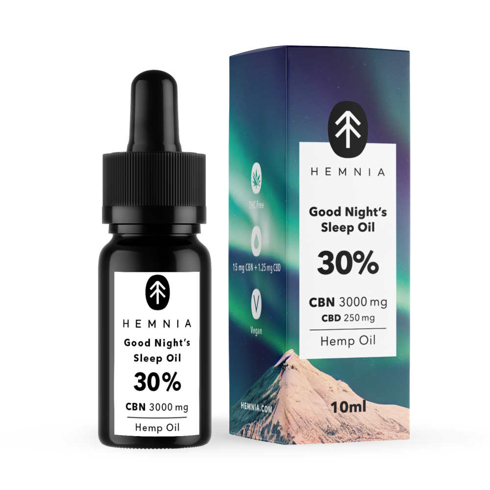 Hemnia Dobrý nočný spánok Konopný olej 30%, 3000 mg CBN, 250 mg CBD, 10 ml