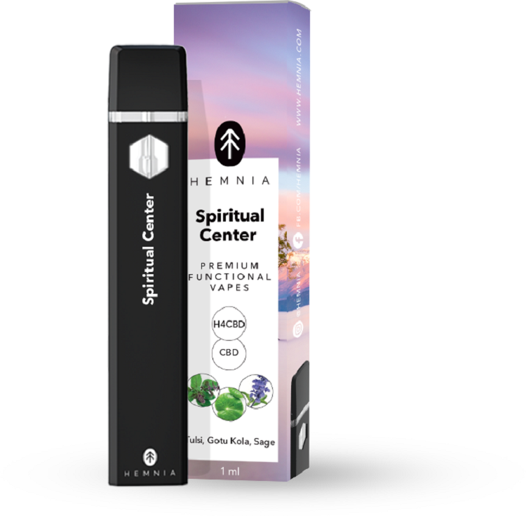 Rechargeable Hemnia, H4CBD and CBD disposable vaping pen Spiritual Center - 50% H4CBD, 45% CBD, Tulsi, Gotu Kola, Sage