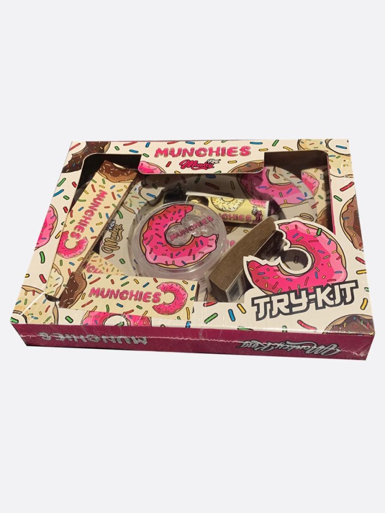 Monkey King Try Kit Rolling Tray mit Aschenbecher, Grinder, Papieren, Tips und Feuerzeug (Munchies Edition)