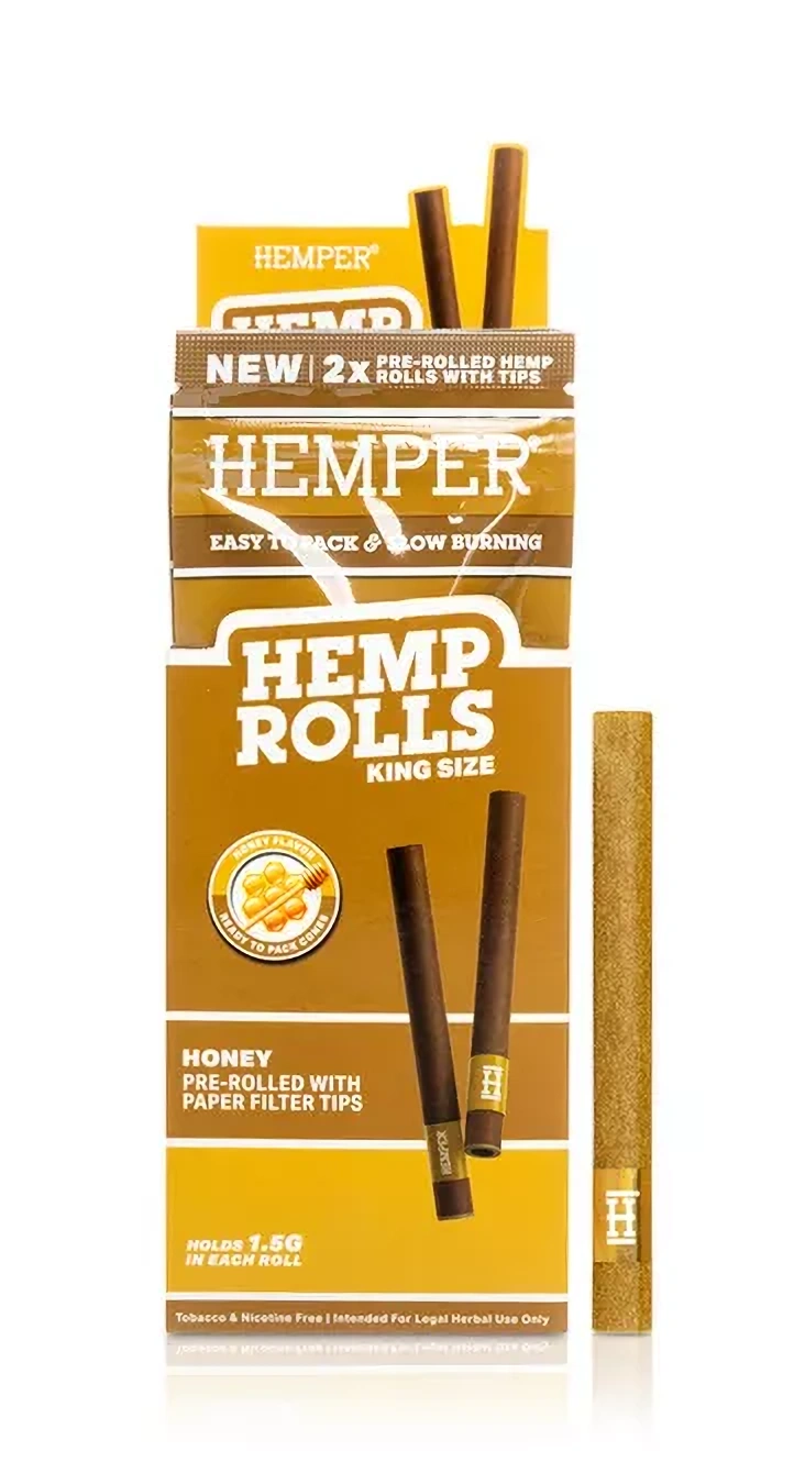 HEMPER Hemp Rolls King Size s papierovým Tipom 2ks - Honey