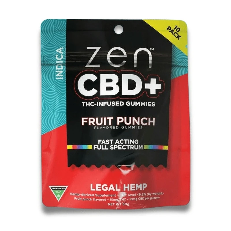 Zen CBD THC+ Gummies Fruit Punch Indica, 10 ks, 200 mg