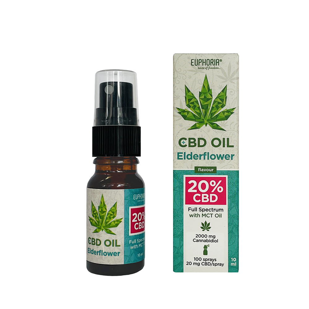 Euphoria CBD-oliespray met vlierbloesemaroma, 20%, 2000 mg CBD, 10 ml